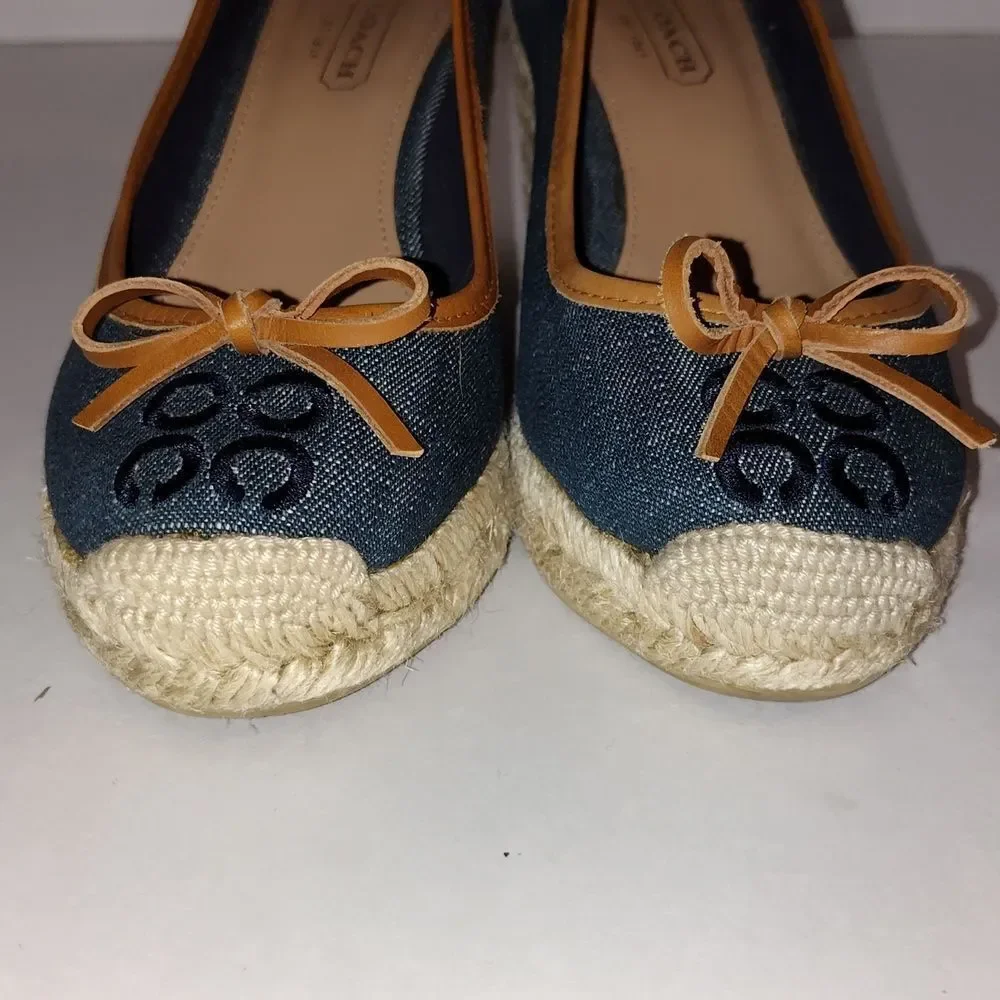 Coach Ireena Espadrille Wedge Platform Heels Size 10 blue denim/Brown size 6 - Picture 12 of 13